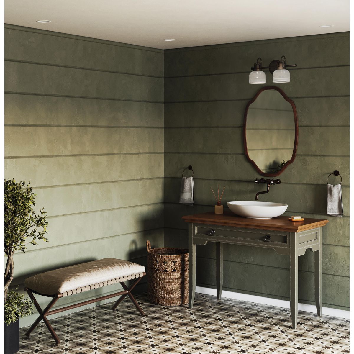Progress Lighting Archie 2 light Venetian Bronze bath vanity wall light in bathroom setting