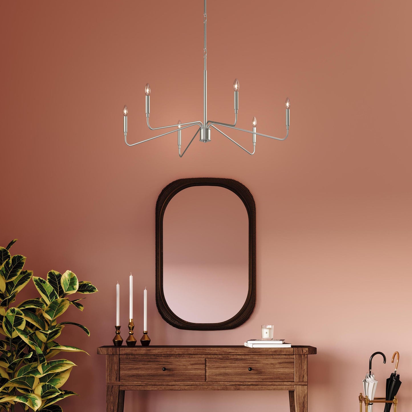 Progress Lighting P400472-009 Pilar Brushed Nickel Chandelier - Lifestyle Foyer Shot