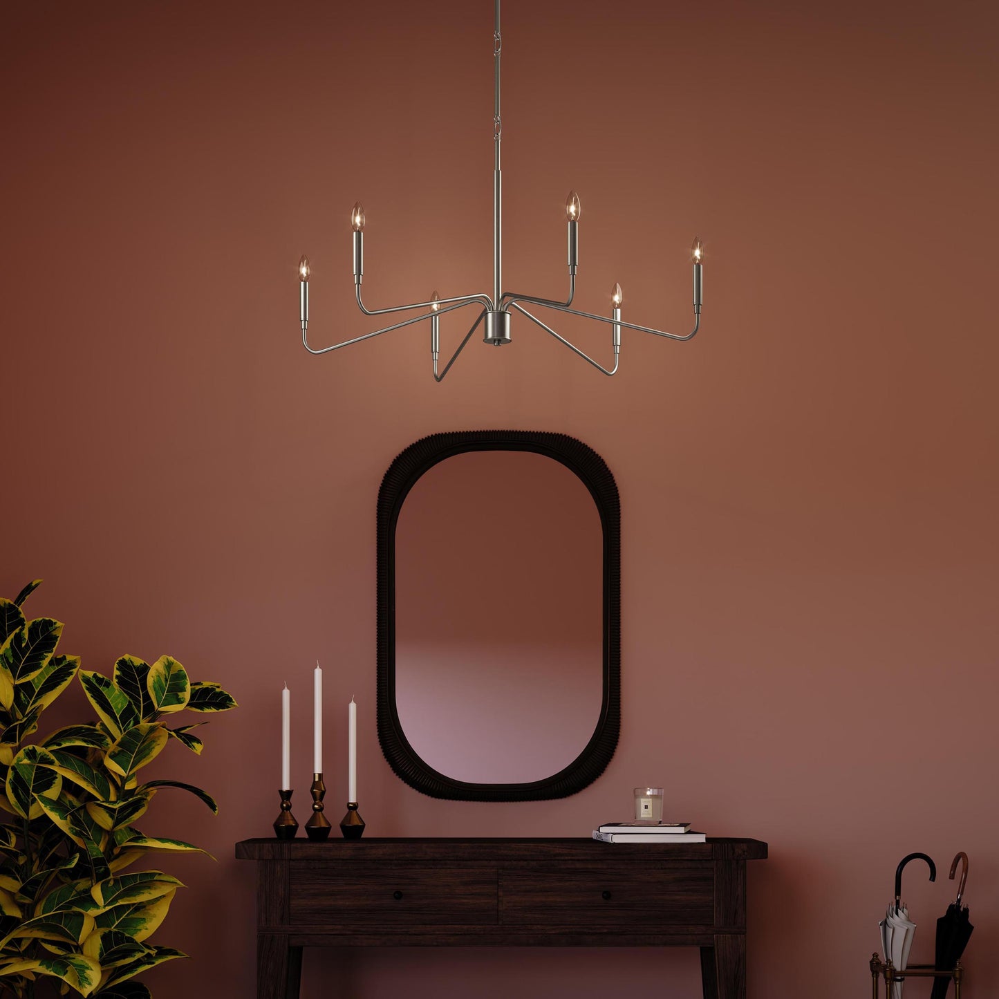 Progress Lighting P400472-009 Pilar 6 Light 40 inch Brushed Nickel Chandelier Ceiling Light