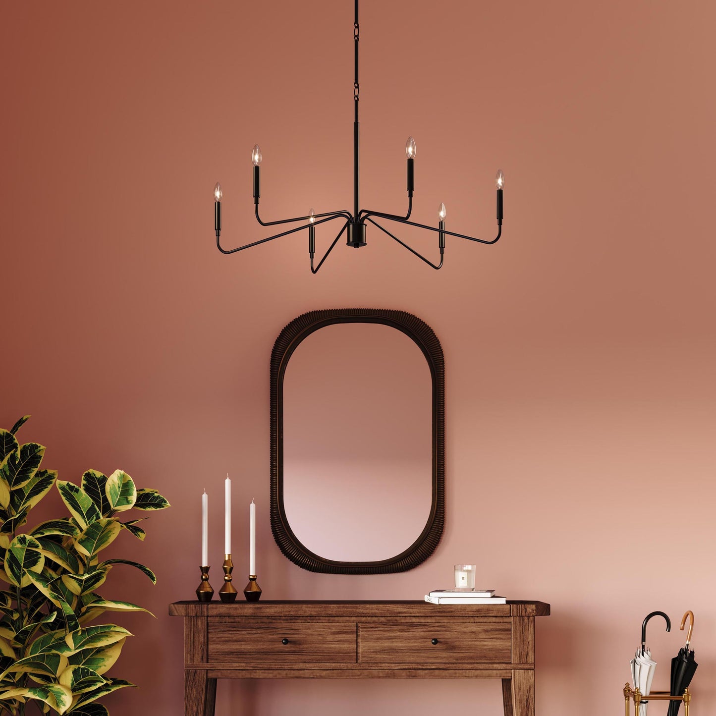 Progress Lighting P400472-31M Pilar Matte Black Chandelier - Foyer Day Lifestyle