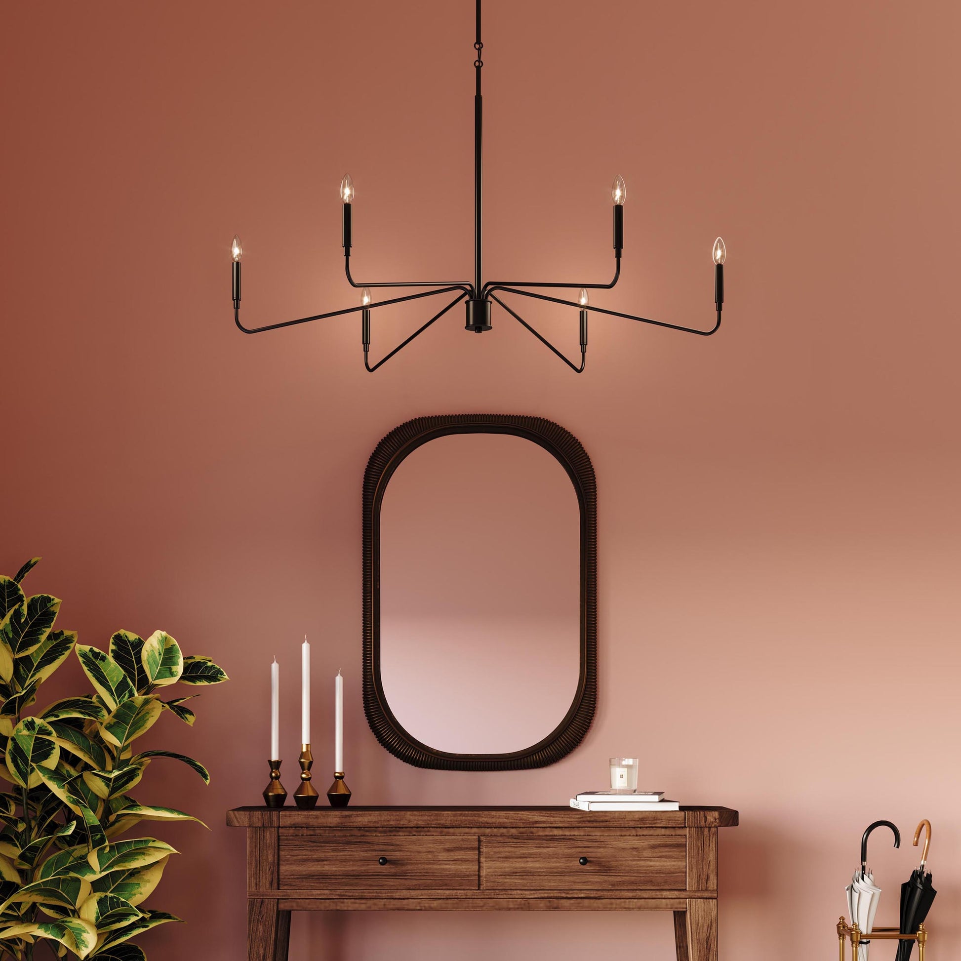 Progress Lighting P400473-31M Pilar Matte Black Chandelier - Lifestyle Room Setting