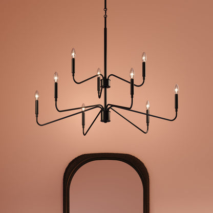 Progress Lighting P400474-31M Pilar Matte Black Chandelier Close-Up Lifestyle Shot
