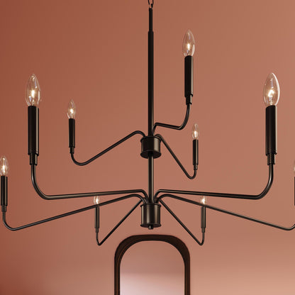 Progress Lighting P400474-31M Pilar 9 Light Matte Black Chandelier