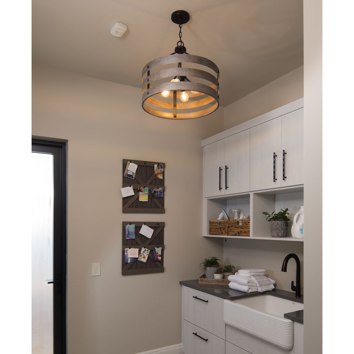 Progress Lighting P500023-143 Gulliver 4 Light Graphite Pendant Light - Lifestyle Application Shot in Laundry Room