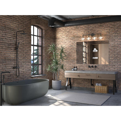 Progress Lighting P300052-020 Hansford 4 Light Antique Bronze Bath Vanity Wall Light in Industrial Bathroom Setting