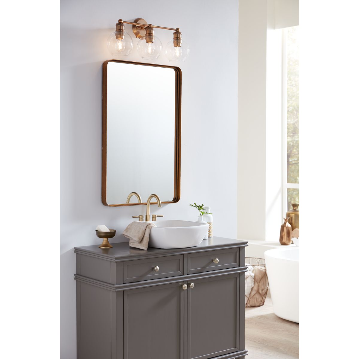 Progress Lighting Hansford Vintage Brass 3 Light Bath Vanity Wall Light Lifestyle