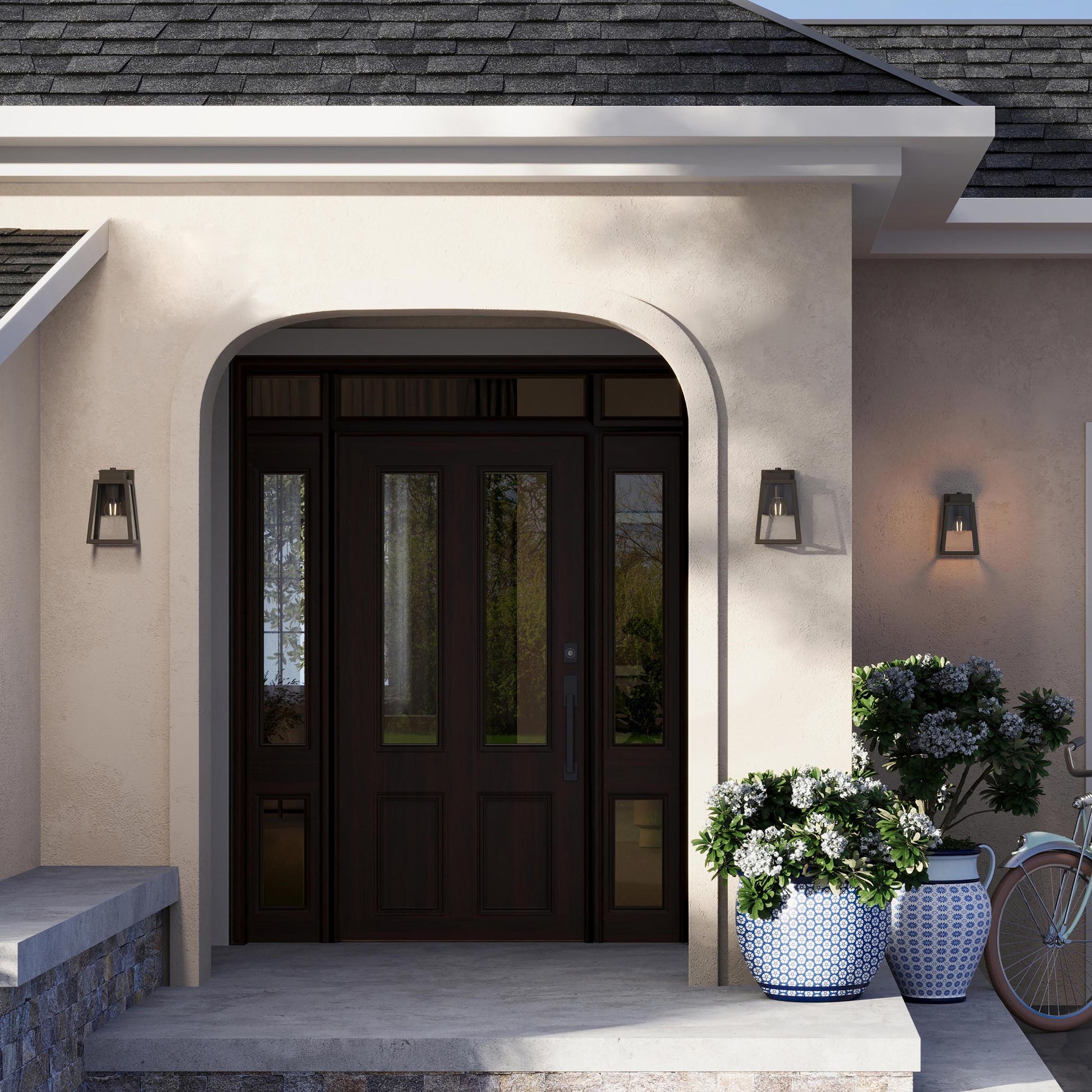 Progress Lighting P560401-020 Hedry Outdoor Wall Lantern in Antique Bronze - Daytime Entryway Lifestyle