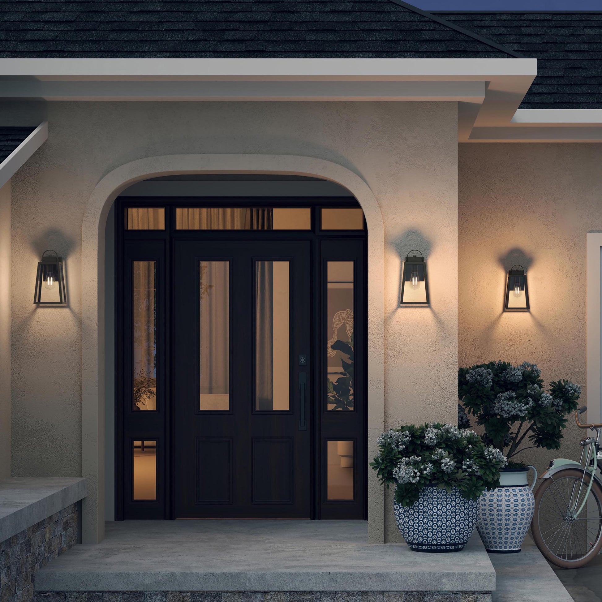 Progress Lighting P560402-020 Hedry Antique Bronze Outdoor Wall Lantern - Night Exterior Lifestyle Shot