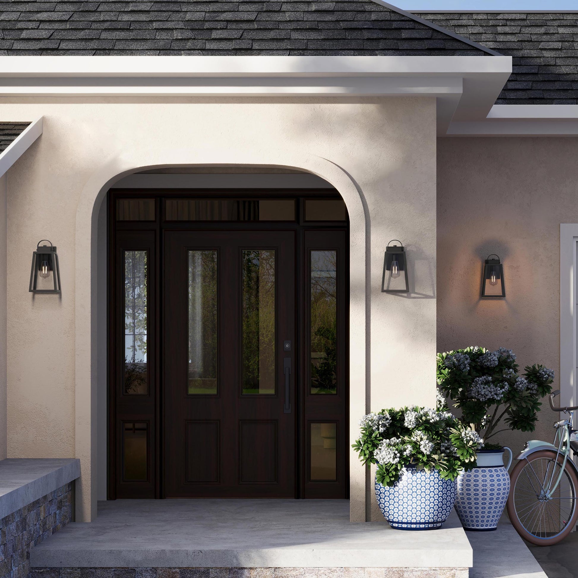 Progress Lighting P560402-31M Hedry Matte Black Outdoor Wall Lantern - Daytime Exterior Lifestyle Shot