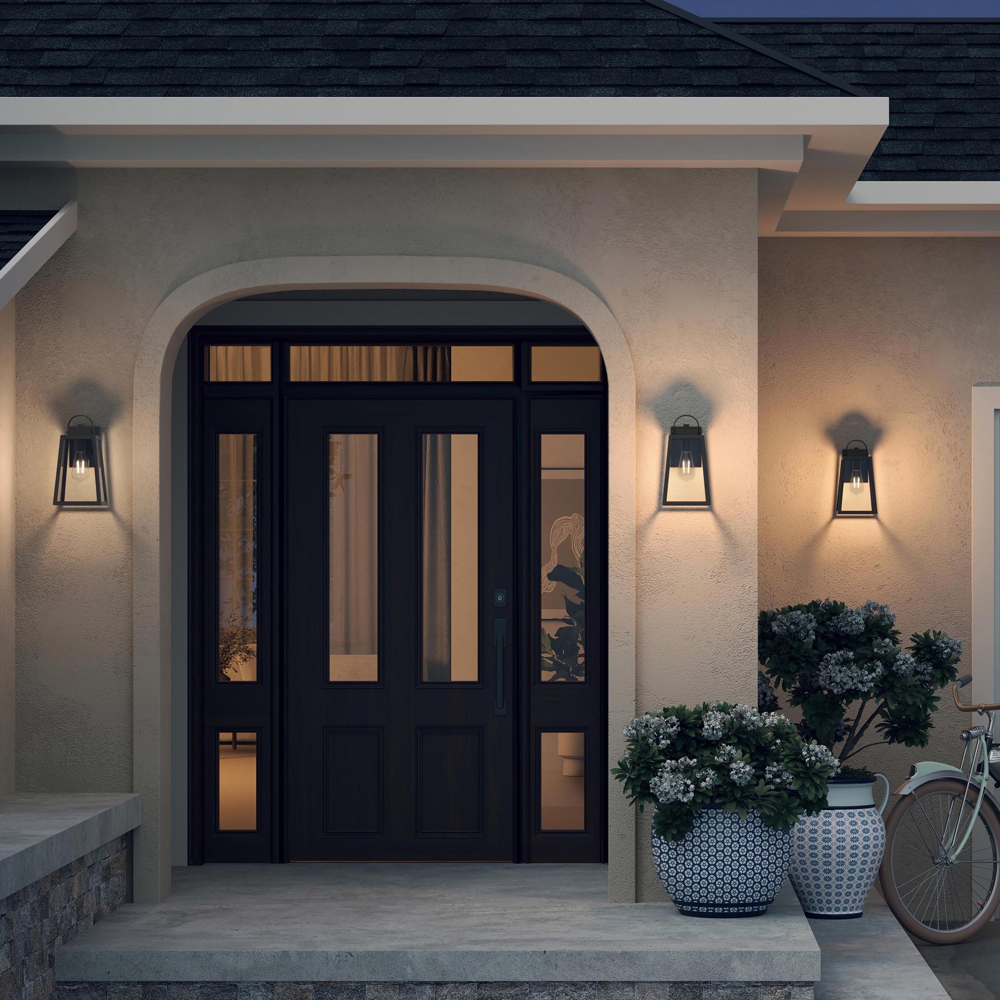 Progress Lighting P560402-31M Hedry Matte Black Outdoor Wall Lantern - Night Exterior Lifestyle Shot