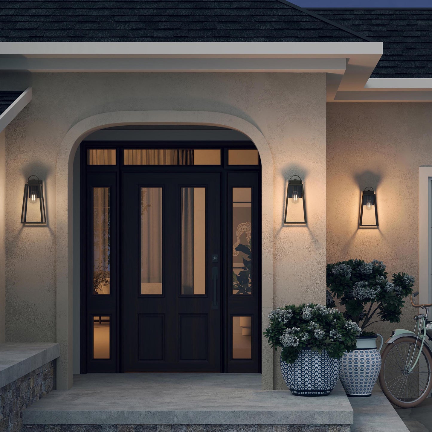 Progress Lighting P560403-020 Hedry Antique Bronze Outdoor Wall Lantern - Nighttime Exterior Lifestyle Shot