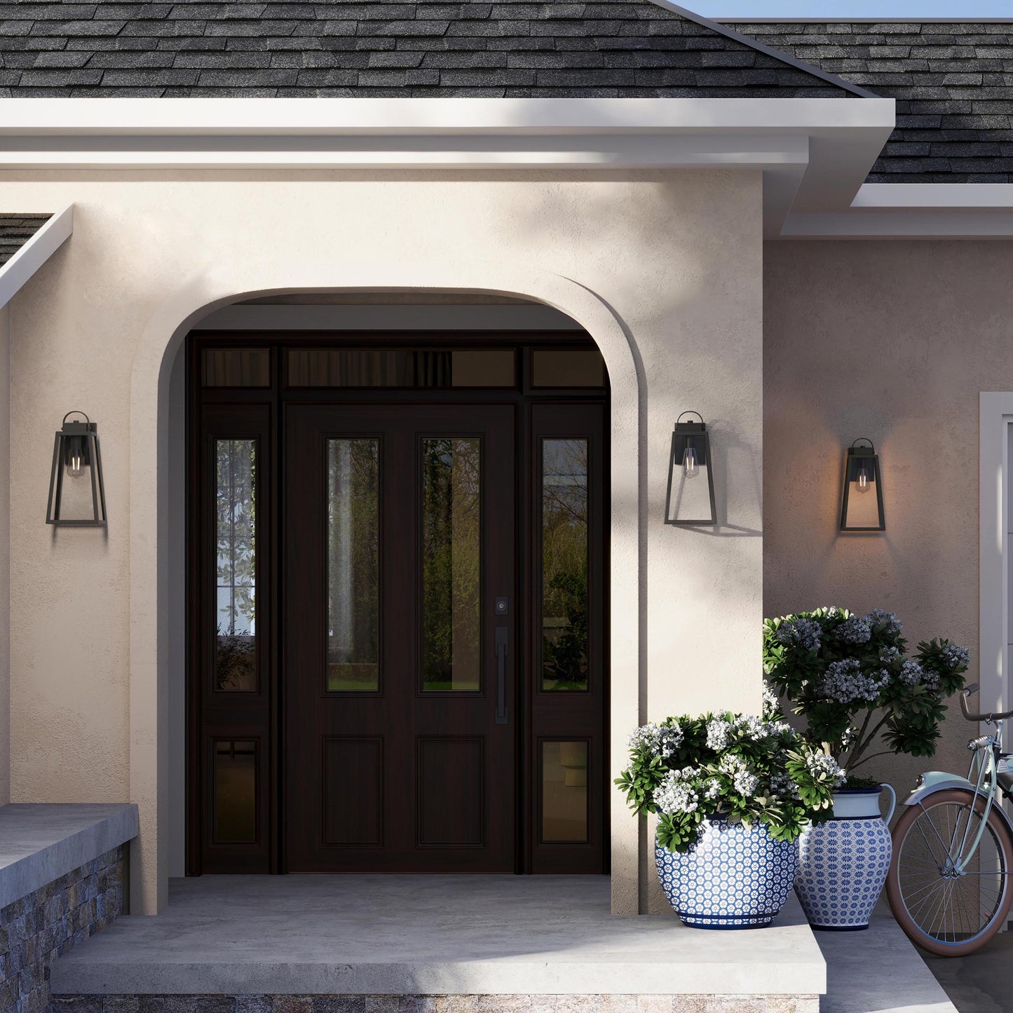 Progress Lighting P560403-31M Hedry Outdoor Wall Lantern installed on home exterior - Daytime Application Shot
