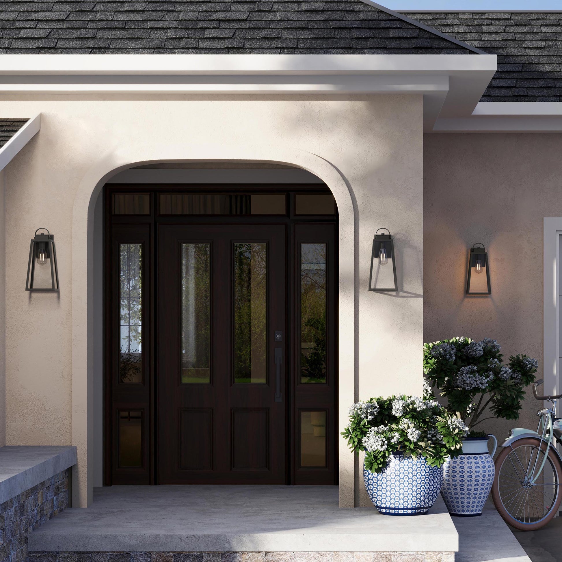Progress Lighting P560403-31M Hedry Outdoor Wall Lantern installed on home exterior - Daytime Application Shot