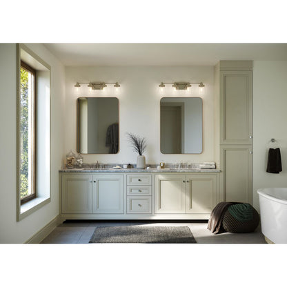Progress Lighting Hinton 4 light brushed nickel bath vanity wall light in bathroom setting