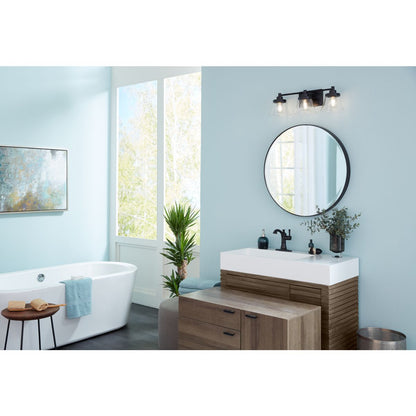 Progress Lighting Hinton 3 light matte black bath vanity wall light in bathroom