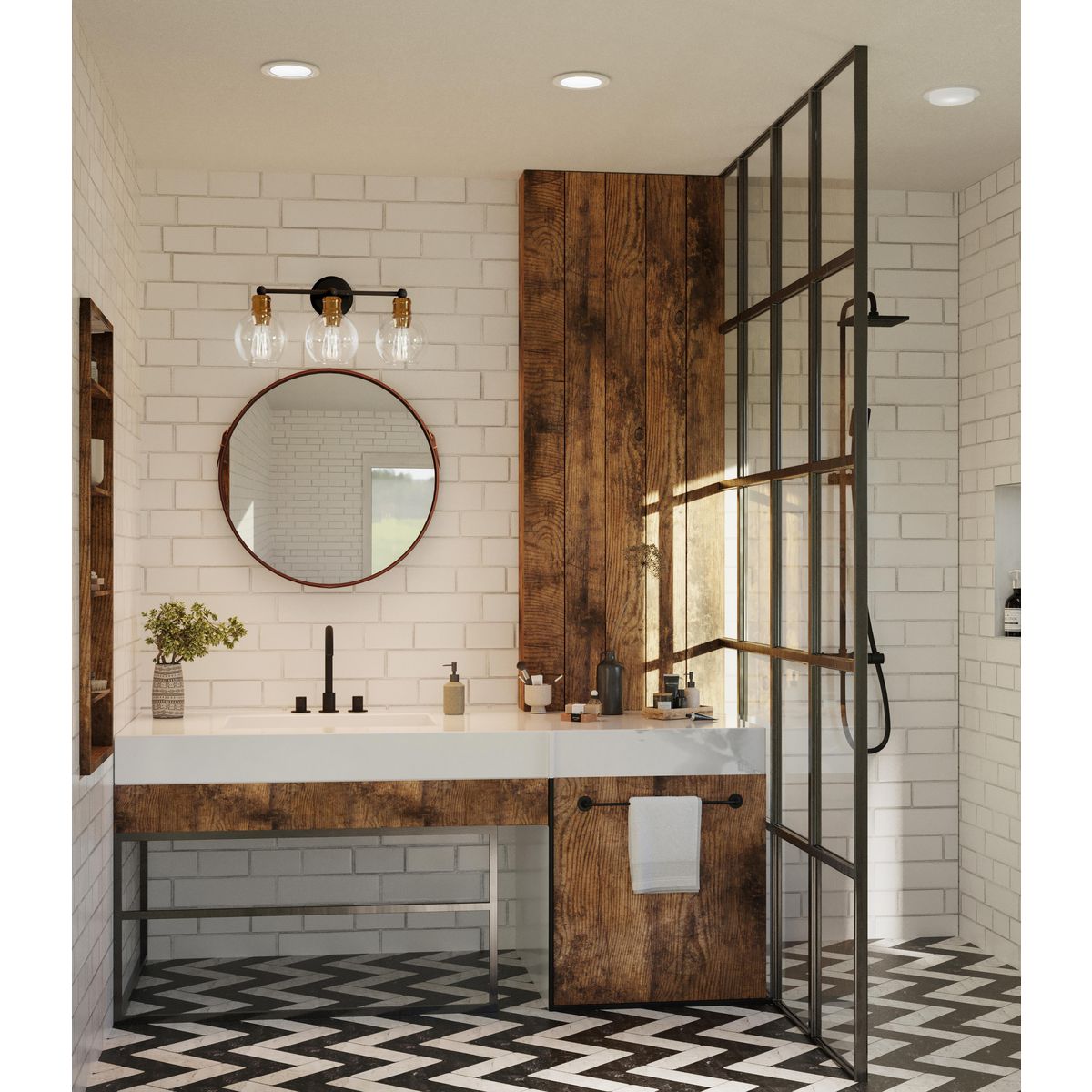 Progress Lighting Hansford 3 light bath vanity wall light shown in a bathroom setting
