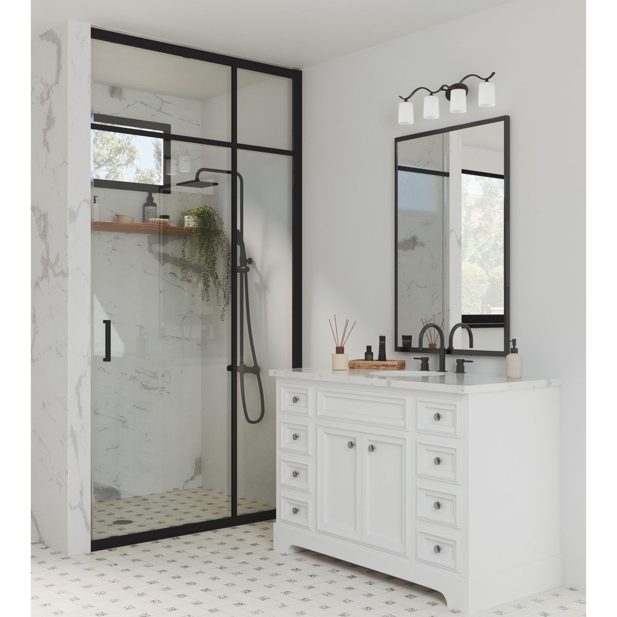 Progress Lighting Inspire 4 light bath vanity wall light in a bathroom setting