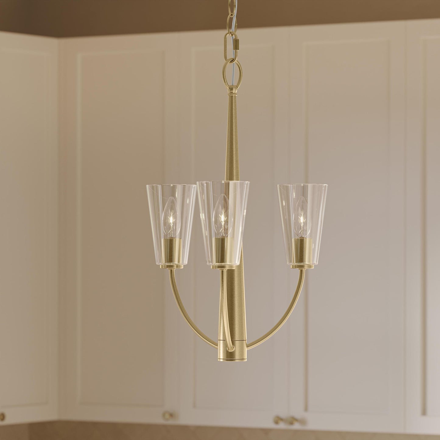 Progress Lighting P400452-191 Jheni Chandelier in Brushed Gold shown in kitchen lifestyle setting