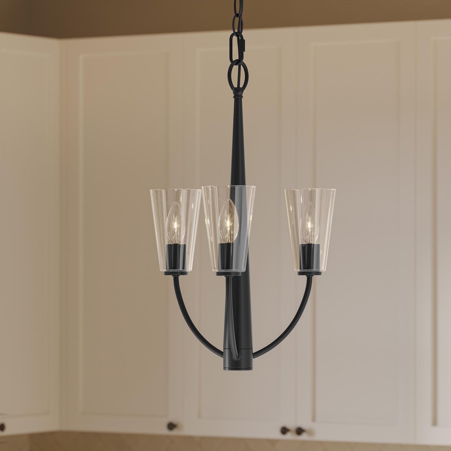 Progress Lighting P400452-31M Jheni 3 Light Matte Black Chandelier - Kitchen Lifestyle Shot