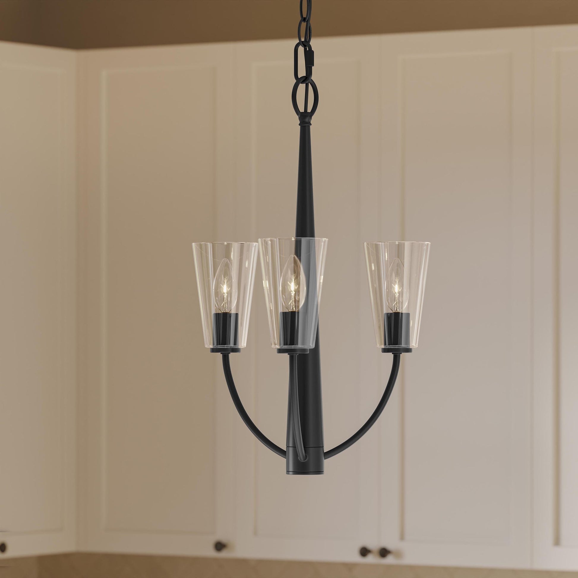 Progress Lighting P400452-31M Jheni 3 Light Matte Black Chandelier - Kitchen Lifestyle Shot