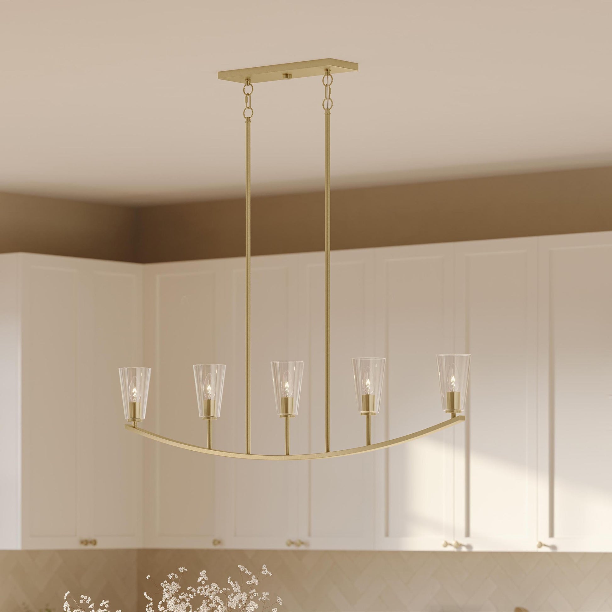 Progress Lighting P400456-191 Jheni Brushed Gold Linear Chandelier - Kitchen Detail View