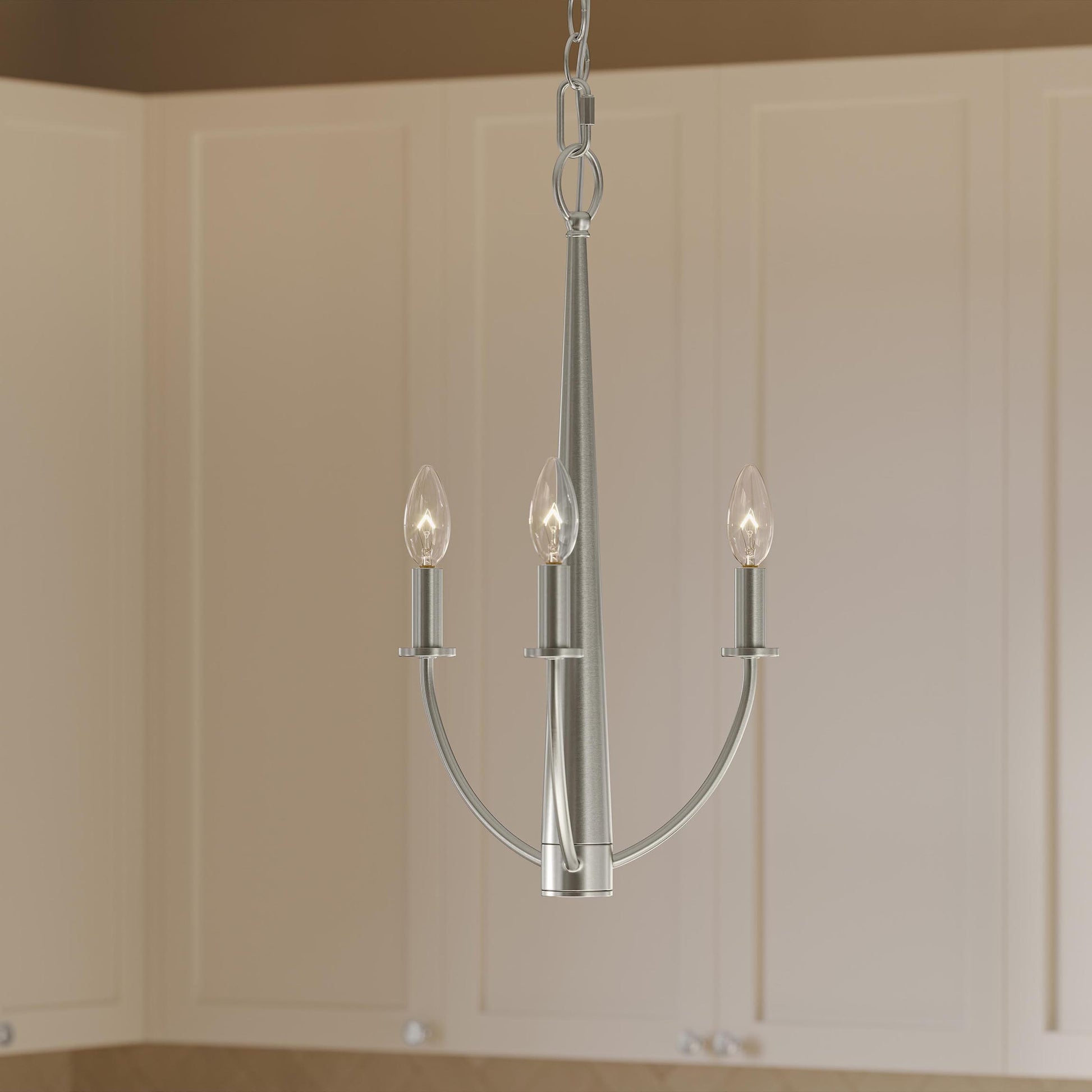 Progress Lighting P400457-009 Jheni Brushed Nickel Chandelier installed in kitchen lifestyle setting