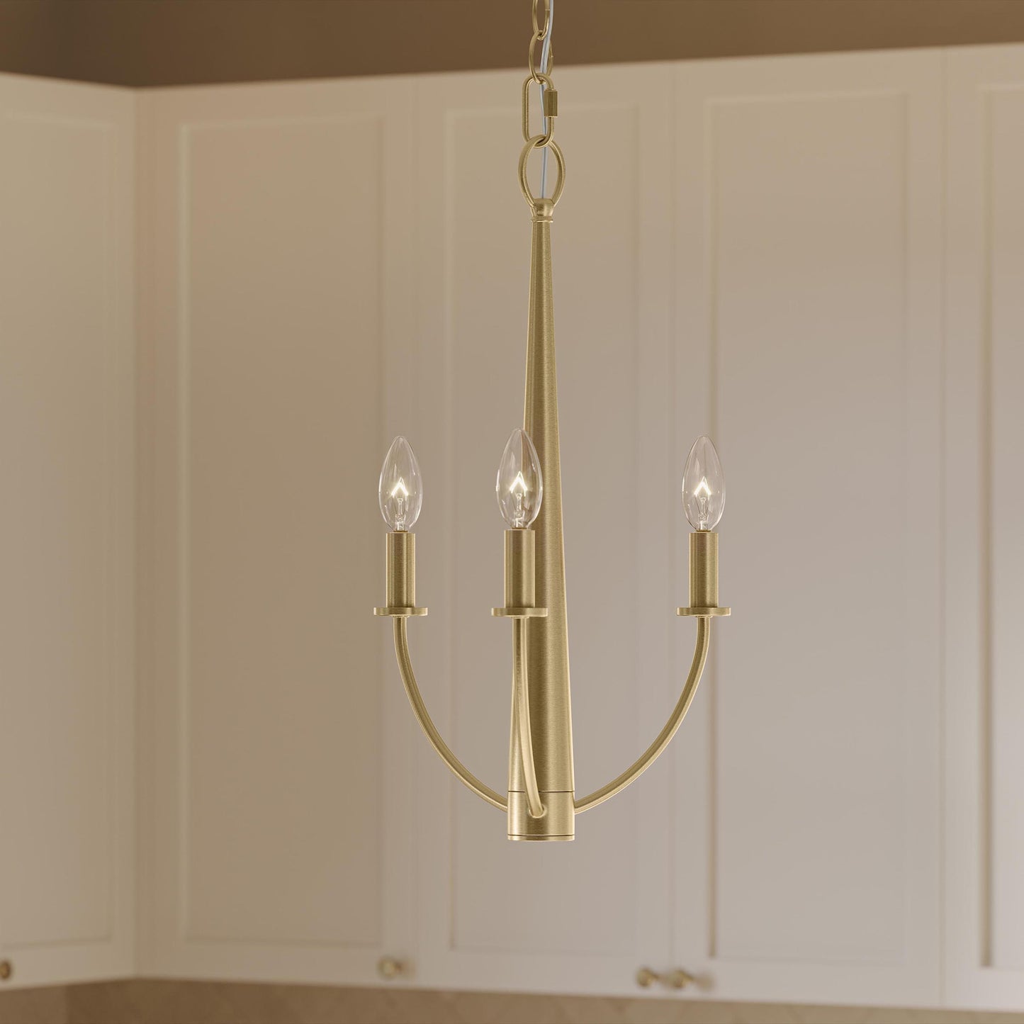 Progress Lighting P400457-191 Jheni Brushed Gold Chandelier lifestyle view in kitchen setting