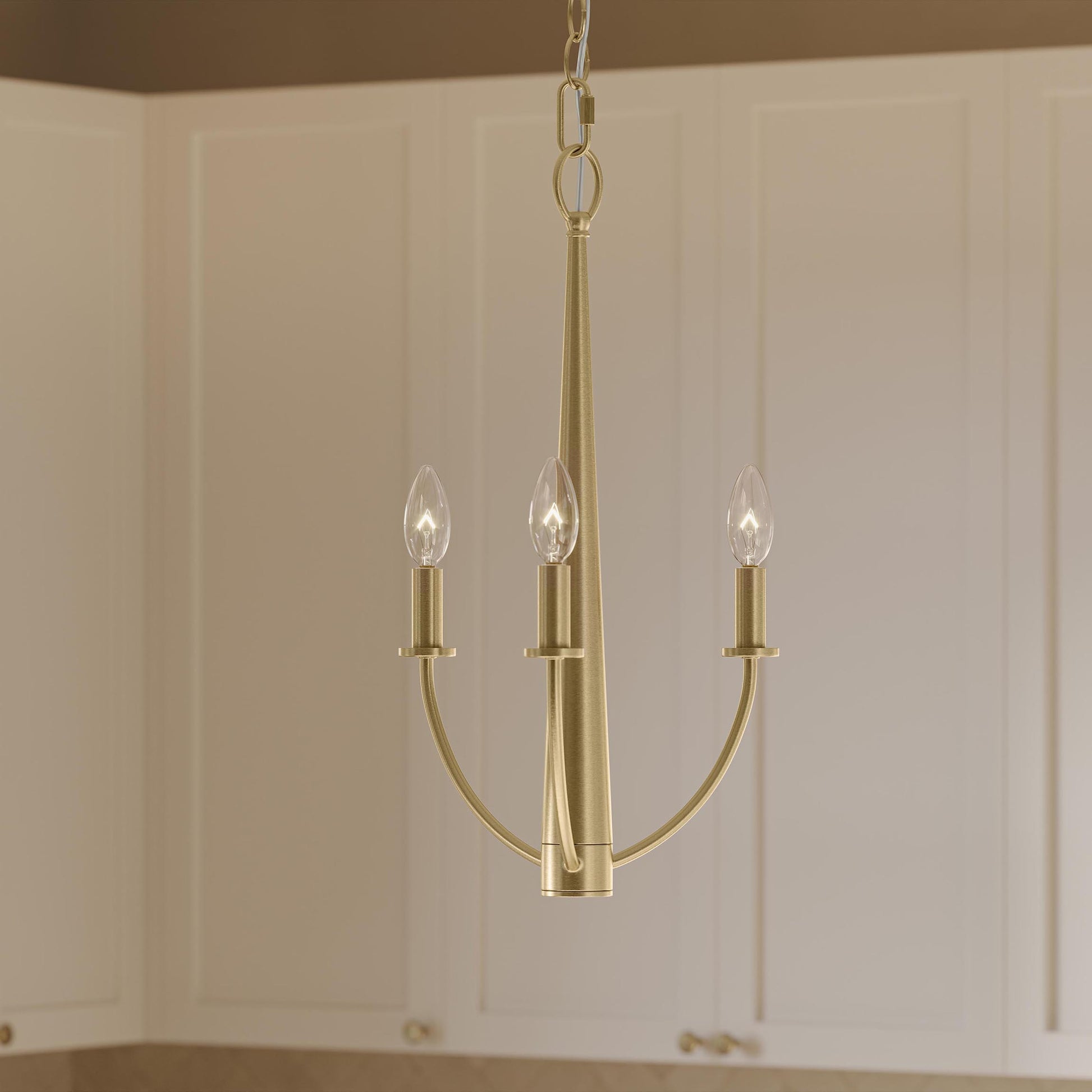 Progress Lighting P400457-191 Jheni Brushed Gold Chandelier lifestyle view in kitchen setting