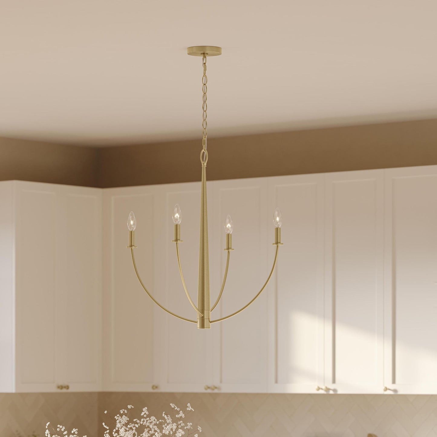 Progress Lighting P400458-191 Jheni Brushed Gold Chandelier Detail in Kitchen - Day