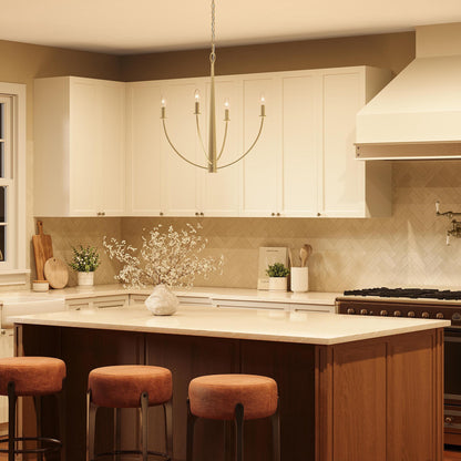 Progress Lighting P400458-191 Jheni Brushed Gold Chandelier in Kitchen Lifestyle - Night