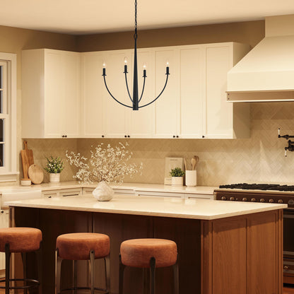 Progress Lighting P400458-31M Jheni Matte Black Chandelier - Kitchen Lifestyle Night