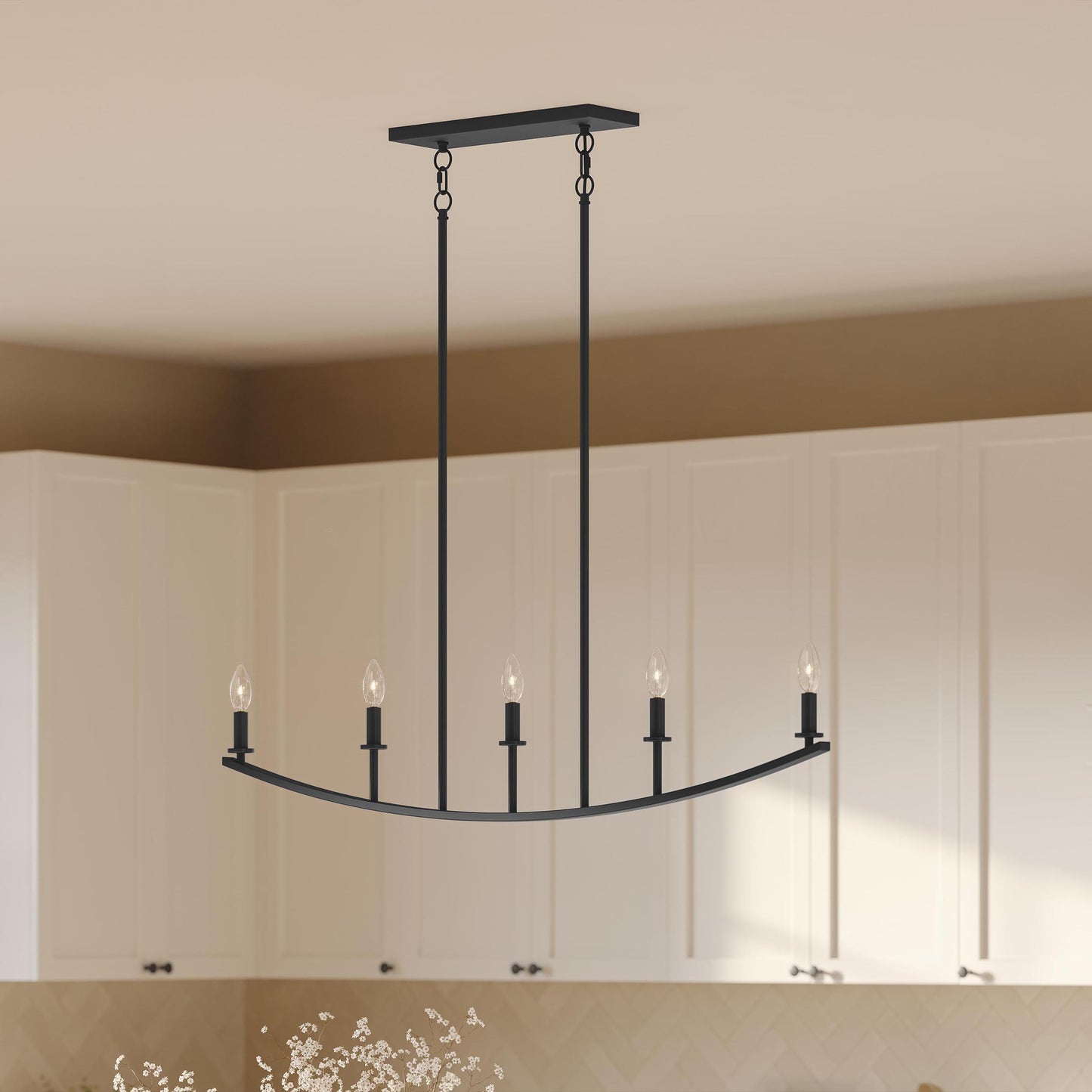 Progress Lighting P400461-31M Jheni Matte Black Linear Chandelier - Detail Close-Up