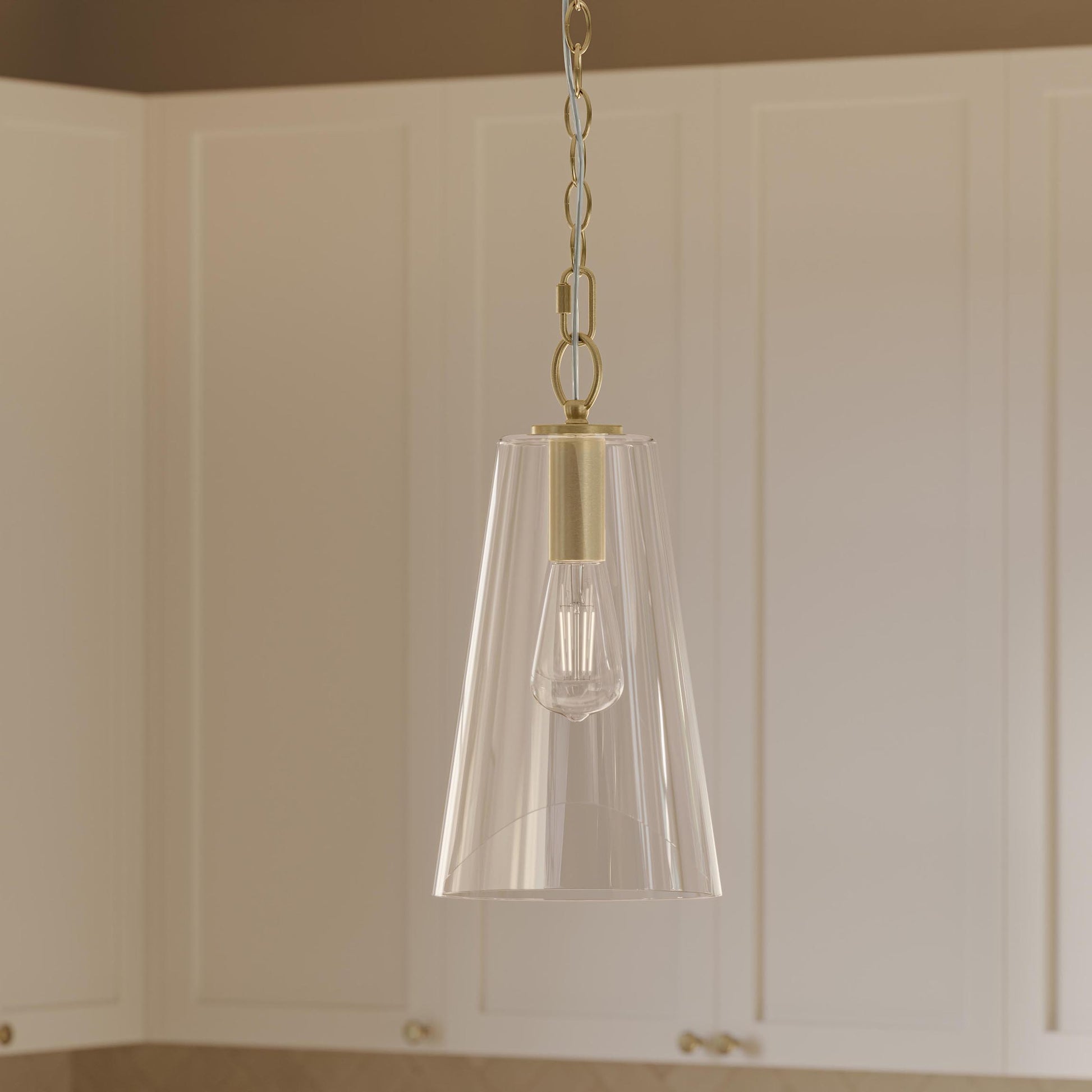 Progress Lighting P500511-191 Jheni Brushed Gold Pendant Installed in Kitchen Setting