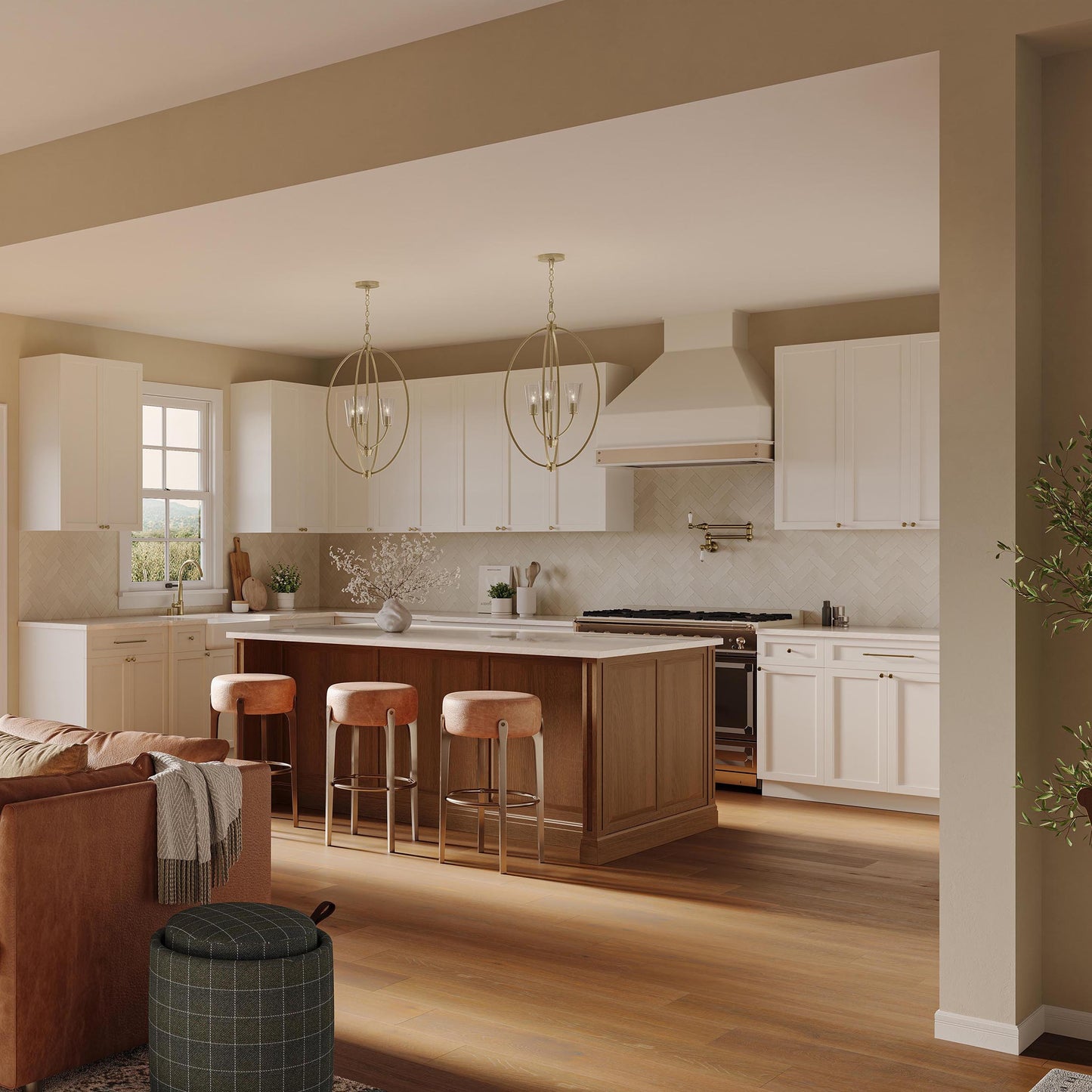 Progress Lighting P500512-191 Jheni 3 Light Brushed Gold Foyer Pendant - Kitchen Lifestyle Day