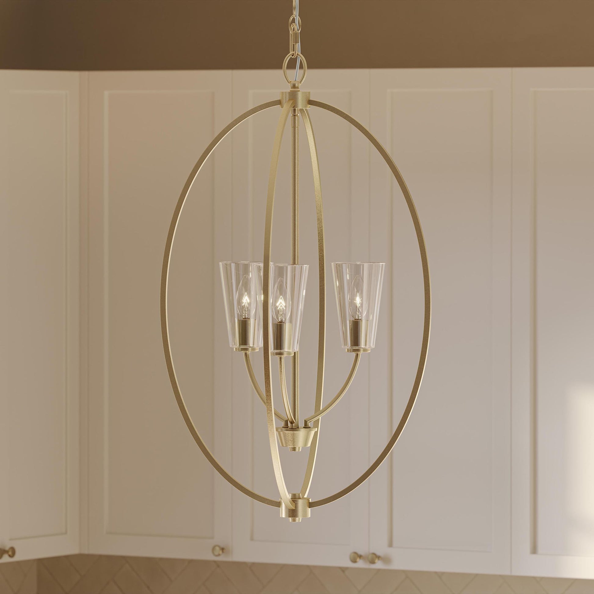 Progress Lighting P500512-191 Jheni 3 Light Brushed Gold Foyer Pendant - Detail Close-Up