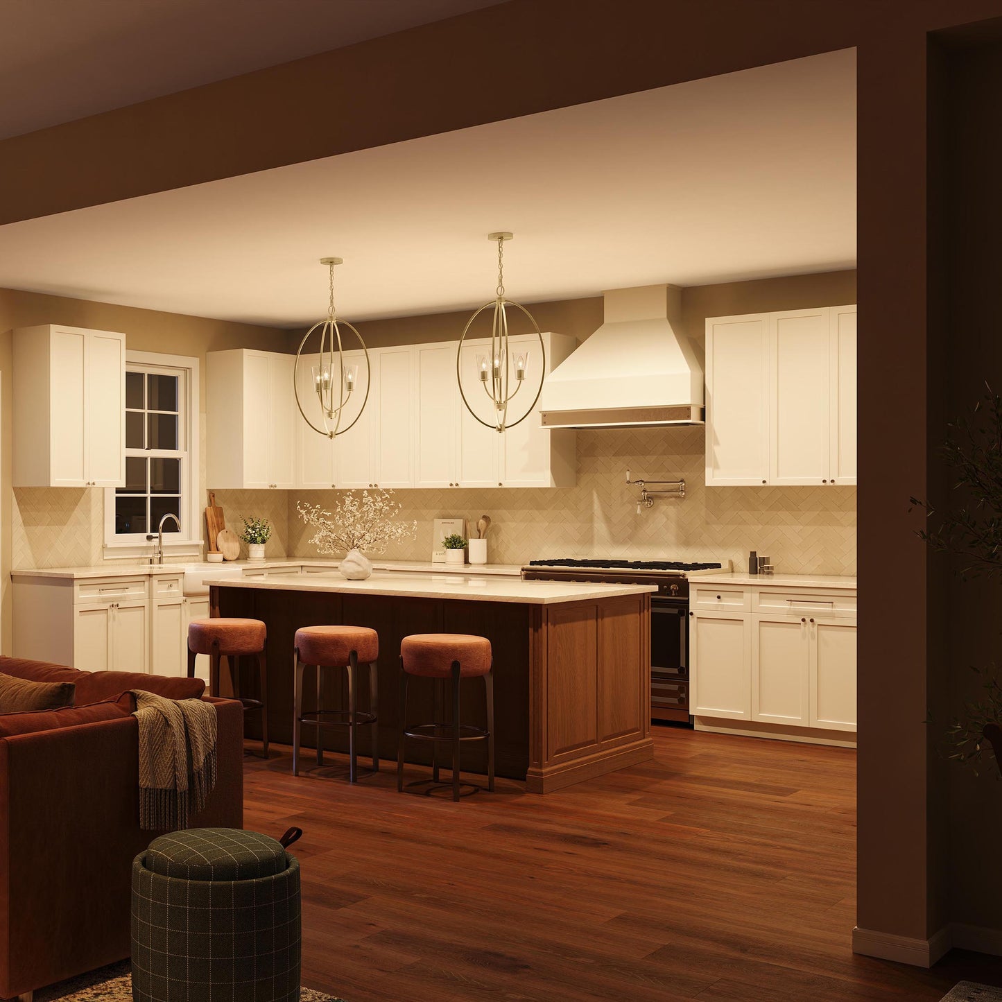 Progress Lighting P500512-191 Jheni 3 Light Brushed Gold Foyer Pendant - Kitchen Lifestyle Night