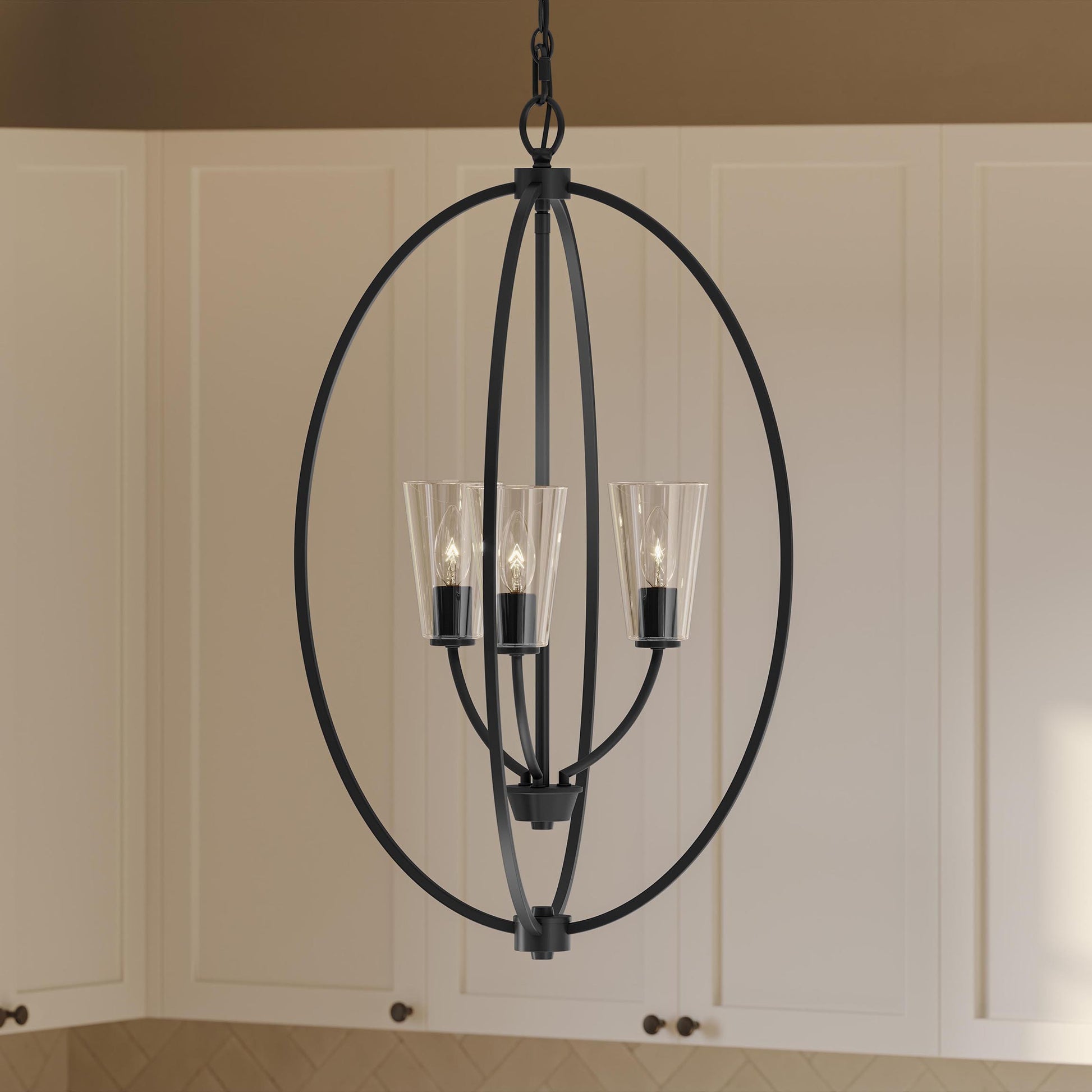 Progress Lighting P500512-31M Jheni Matte Black Foyer Pendant Kitchen Detail Close-Up View