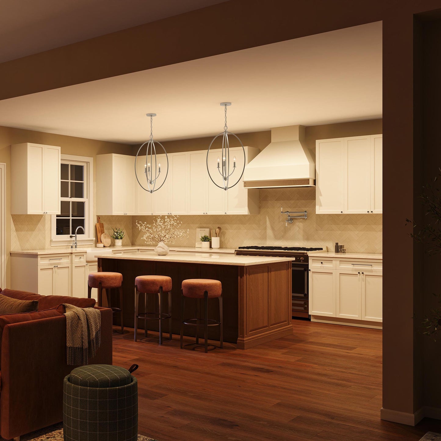 Progress Lighting P500513-009 Jheni Brushed Nickel Foyer Pendant - Kitchen Lifestyle Night View