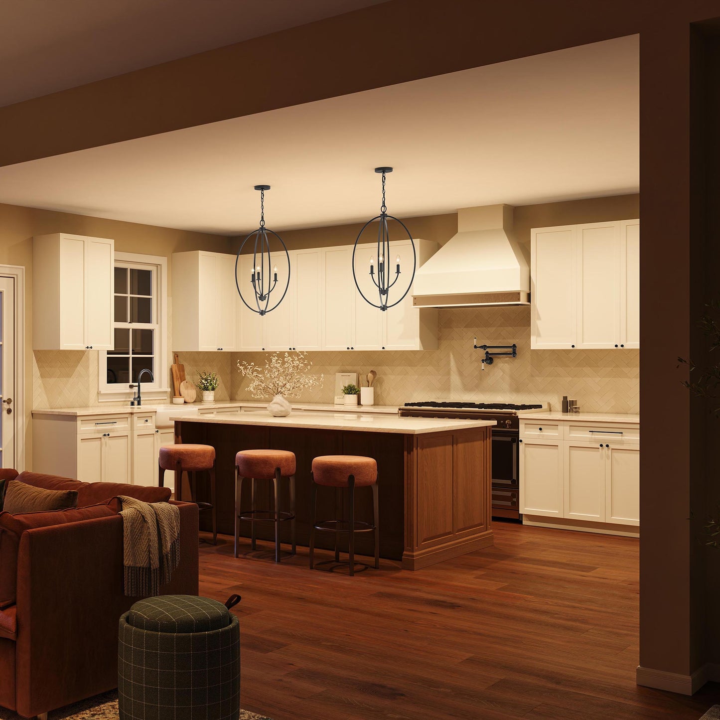Progress Lighting P500513-31M Jheni Matte Black Foyer Pendant - Kitchen Lifestyle Night View