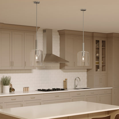 Progress Lighting P500509-009 Reines Brushed Nickel Pendant in Kitchen Lifestyle Night Shot