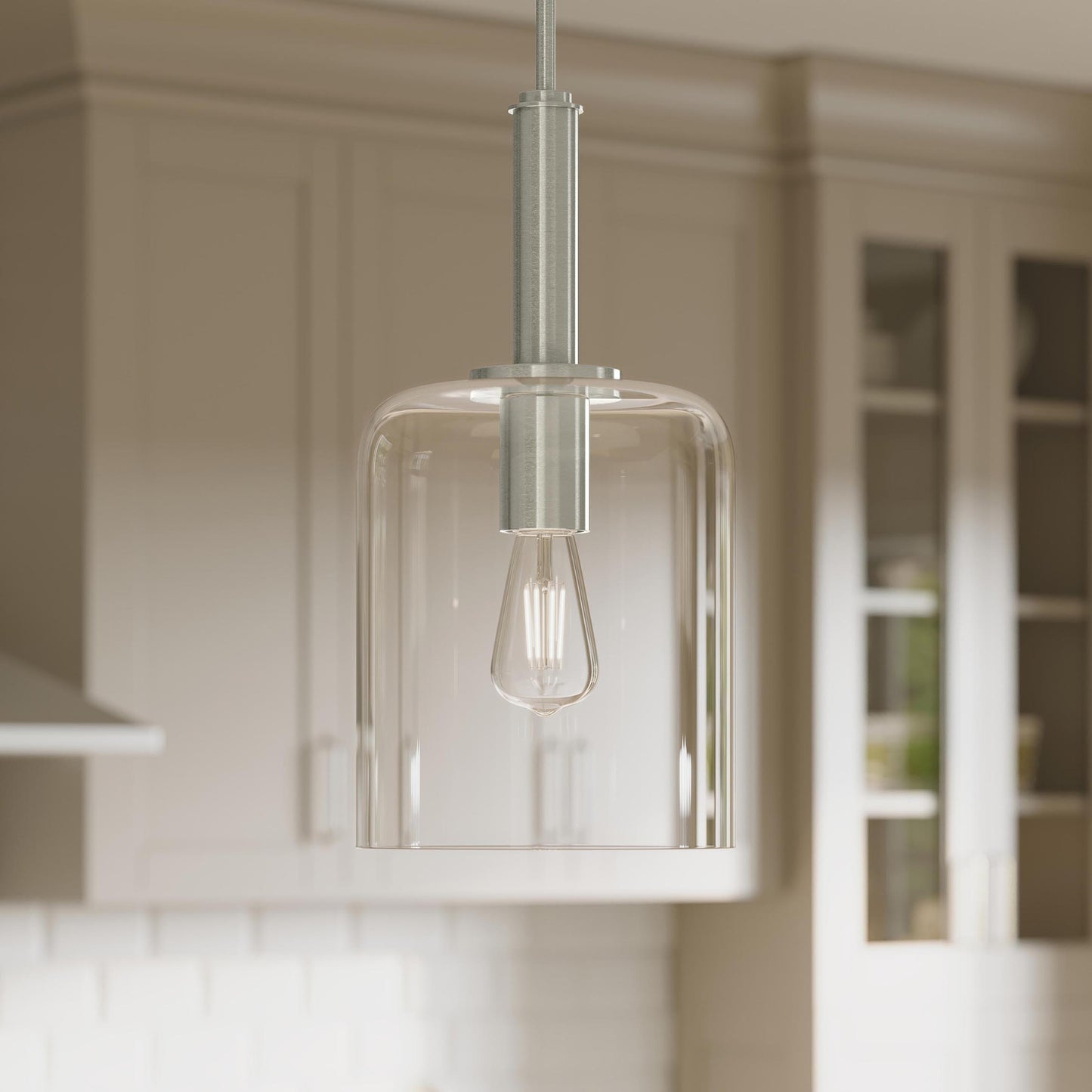 Progress Lighting P500509-009 Reines Brushed Nickel Pendant Close-Up Detail in Kitchen