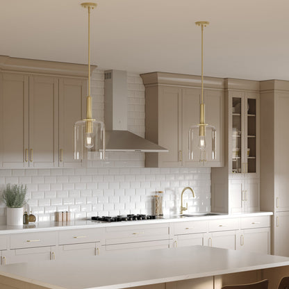 Progress Lighting P500509-191 Reines 1 Light Brushed Gold Pendant Ceiling Light - Kitchen Day Lifestyle