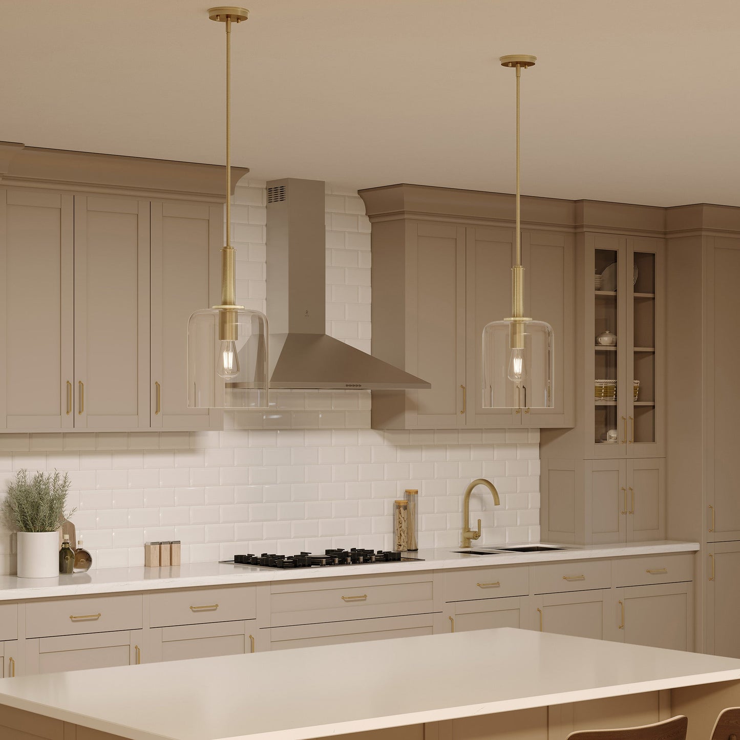 Progress Lighting P500509-191 Reines 1 Light Brushed Gold Pendant Ceiling Light - Kitchen Night Lifestyle