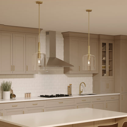 Progress Lighting P500509-191 Reines 1 Light Brushed Gold Pendant Ceiling Light - Kitchen Night Lifestyle