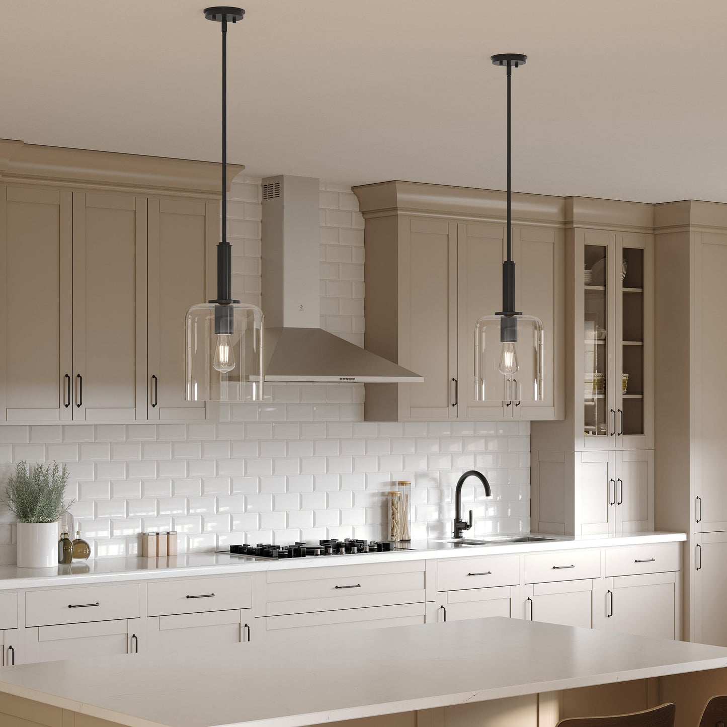 Progress Lighting P500509-31M Reines Matte Black Pendant Shown in Kitchen Setting