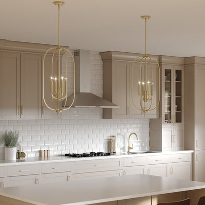 Progress Lighting P500510-191 Reines Brushed Gold Foyer Pendant shown in a kitchen setting during the day
