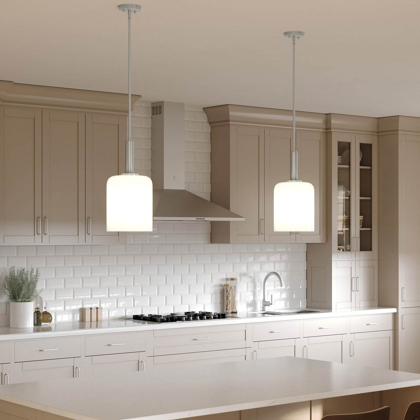 Progress Lighting P500516-009 Reines Brushed Nickel Pendant in Kitchen Setting - Day View