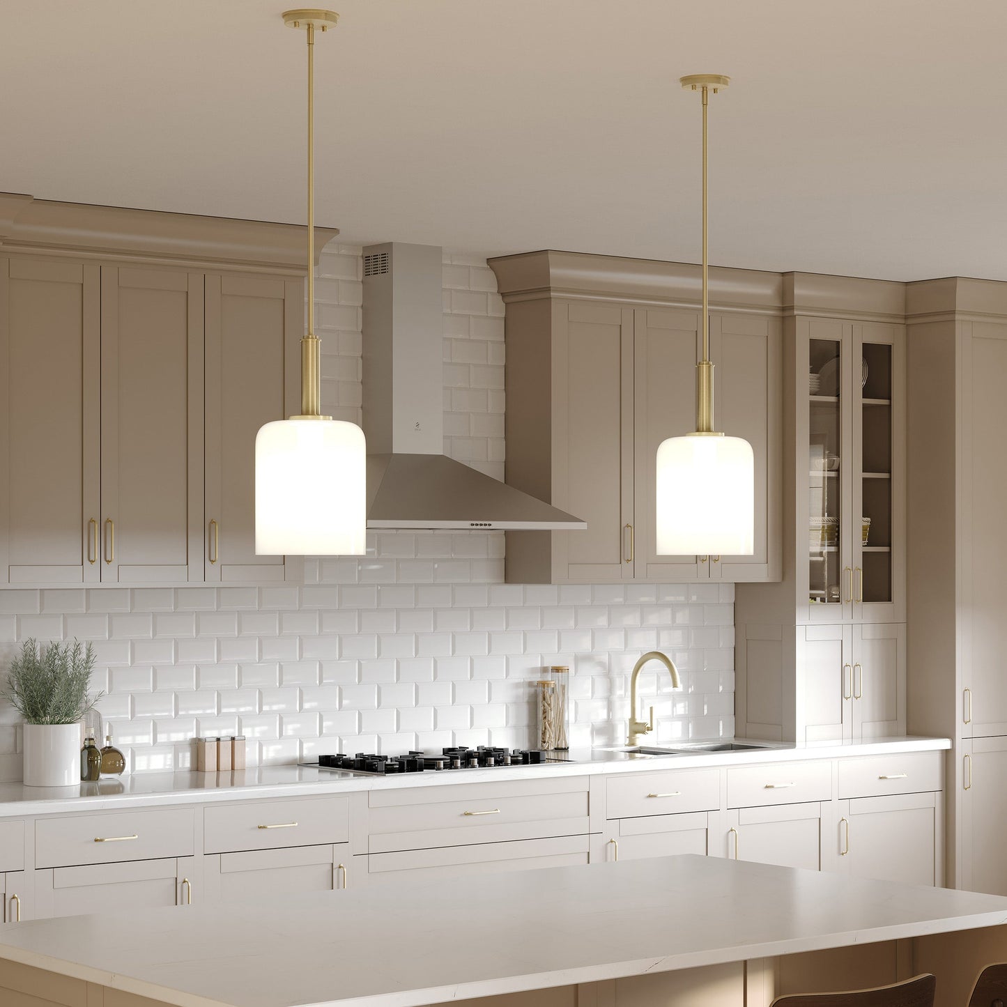 Progress Lighting P500516-191 Reines Brushed Gold Pendant Lights in Kitchen Setting - Daytime