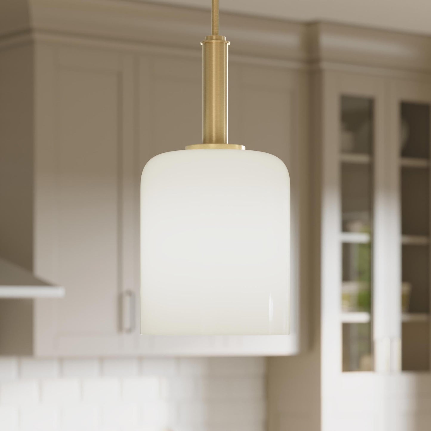 Progress Lighting P500516-191 Reines Brushed Gold Pendant Opal Glass Shade Close-Up Detail