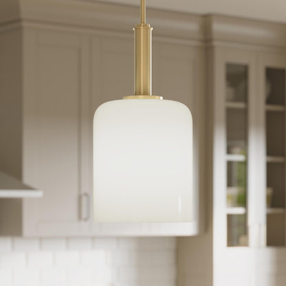 Progress Lighting P500516-191 Reines Brushed Gold Pendant Opal Glass Shade Close-Up Detail